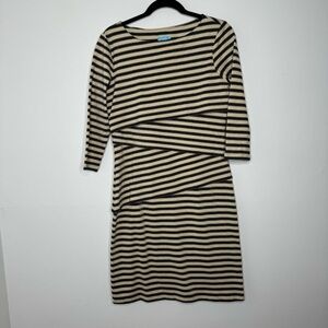 J. McLaughlin Nicola black tan striped tiered stretch dress